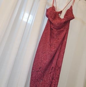 ASOS raspberry strappy back, lace midi dress